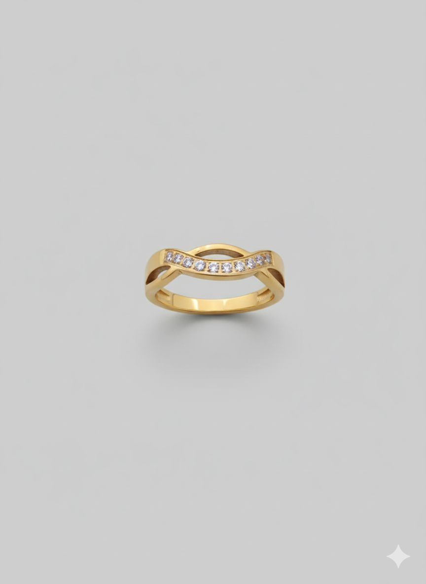 Artificial Gold-Tone Twisted Ring with Cubic Zirconia