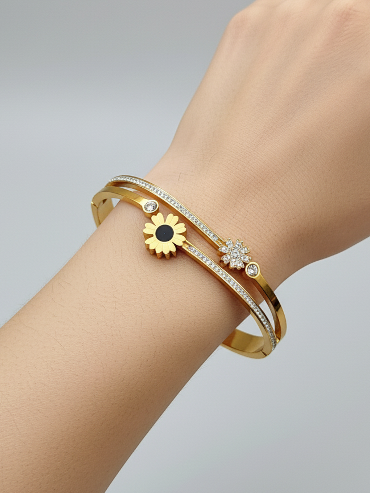 Floral Crystal Gold-Plated Bracelet - Image 2