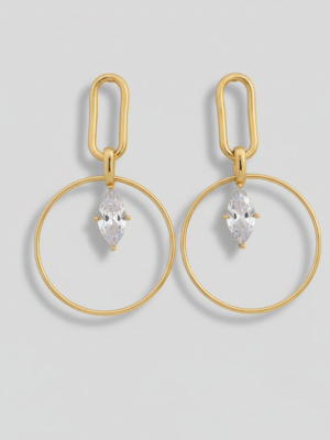 Gold-Plated Geometric Hoop Earrings with Crystal Accent